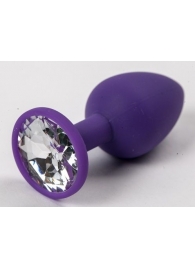 Фиолетовая силиконовая анальная пробка с прозрачным стразом - 7,1 см. - 4sexdreaM - купить с доставкой в Иваново