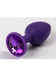 Фиолетовая силиконовая анальная пробка с фиолетовым стразом - 7,1 см. - 4sexdreaM - купить с доставкой в Иваново
