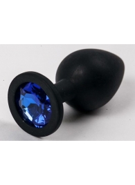 Черная силиконовая анальная пробка с синим стразом - 8,2 см. - 4sexdreaM - купить с доставкой в Иваново