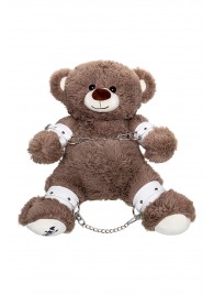 Бондажный набор: бурый мишка с белыми оковами и наручниками - Pecado - купить с доставкой в Иваново