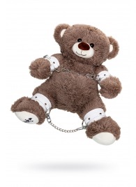 Бондажный набор: бурый мишка с белыми оковами и наручниками - Pecado - купить с доставкой в Иваново