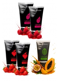 Набор из 5 съедобных лубрикантов JUJU (клубника х 2, малина х 2, тропические фрукты) - JuJu - купить с доставкой в Иваново