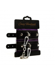 Черно-фиолетовые скругленные наручники с мягкой подкладкой - Crazy Handmade - купить с доставкой в Иваново