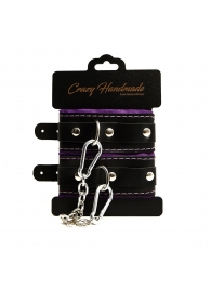 Черно-фиолетовые скругленные наручники с мягкой подкладкой - Crazy Handmade - купить с доставкой в Иваново