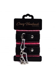 Черно-розовые скругленные наручники с мягкой подкладкой - Crazy Handmade - купить с доставкой в Иваново