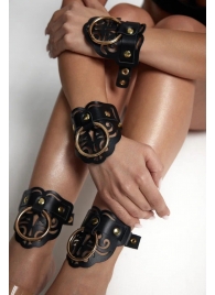 Черные кожаные оковы с резными узорами и клепками - Crazy Handmade - купить с доставкой в Иваново