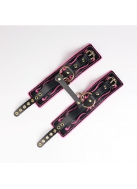 Черные кожаные оковы с розовой строчкой - Crazy Handmade - купить с доставкой в Иваново