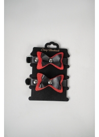 Черно-красные кожаные наручники с бантиками - Crazy Handmade - купить с доставкой в Иваново