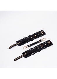 Черный кожаные оковы с узорами и золотистой фурнитурой - Crazy Handmade - купить с доставкой в Иваново