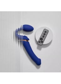 Синий безремневой страпон Multi Orgasm Bendable Strap-On size L с клиторальной стимуляцией - Strap-on-me - купить с доставкой в Иваново