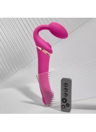 Ярко-розовый безремневой страпон Multi Orgasm Bendable Strap-On size XL с клиторальной стимуляцией - Strap-on-me - купить с доставкой в Иваново