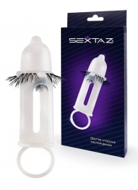Эластичная насадка на пенис с подхватом мошонки и стимулирующими «ресничками» - Sextaz - в Иваново купить с доставкой