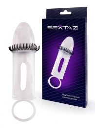 Закрытая насадка на пенис с подхватом мошонки и стимулирующими «ресничками» - Sextaz - в Иваново купить с доставкой