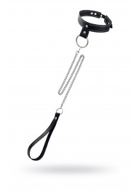 Черный узкий однослойный ошейник с серебристым поводком-цепочкой - Pecado - купить с доставкой в Иваново