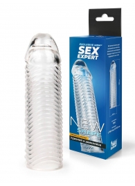 Прозрачная закрытая насадка на пенис с ребрышками - 16 см. - Sex Expert - в Иваново купить с доставкой