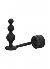 Черное эрекционное кольцо с анальной елочкой Cockring With Beaded Anal Plug - Dream Toys - в Иваново купить с доставкой