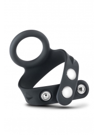 Черное эрекционное кольцо с подхватом мошонки на кнопках VS6 - Blush Novelties - в Иваново купить с доставкой