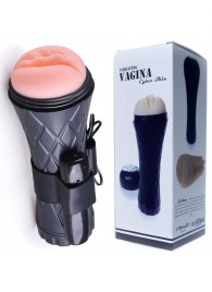 Телесный мастурбатор-вагина в черной колбе с вибрацией - Boys of Toys - в Иваново купить с доставкой