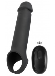 Черная вибронасадка для пениса с хомутом для мошонки и пультом ДУ Remote Controlled Penis Extension - Orion - в Иваново купить с доставкой