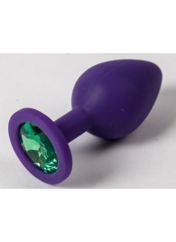Фиолетовая силиконовая пробка с зеленым кристаллом - 9,5 см. - 4sexdreaM - купить с доставкой в Иваново