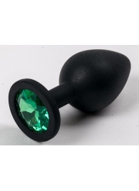 Черная силиконовая анальная пробка с зеленым кристаллом - 9,5 см. - 4sexdreaM - купить с доставкой #SOTBIT_REGIONS_UF_V_REGION_NAME#