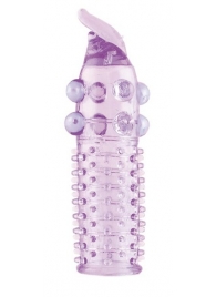 Гелевая фиолетовая насадка с шариками, шипами и усиком - 11 см. - Toyfa Basic - в Иваново купить с доставкой