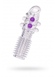 Гелевая прозрачная насадка с шариками и шипами - 14 см. - Toyfa Basic - в Иваново купить с доставкой