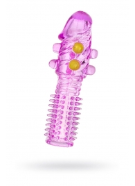 Гелевая фиолетовая насадка с шариками и шипами - 14 см. - Toyfa Basic - в Иваново купить с доставкой