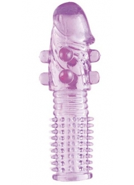 Гелевая фиолетовая насадка с шариками и шипами - 14 см. - Toyfa Basic - в Иваново купить с доставкой