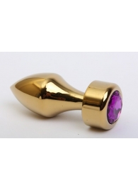 Золотистая анальная пробка с широким основанием и фиолетовым кристаллом - 7,8 см. - 4sexdreaM - купить с доставкой в Иваново