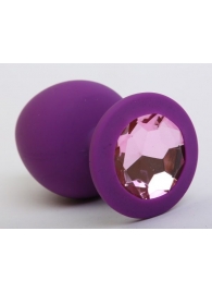 Фиолетовая силиконовая пробка с розовым стразом - 8,2 см. - 4sexdreaM - купить с доставкой в Иваново