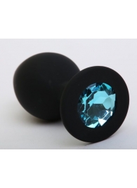 Чёрная силиконовая пробка с голубым стразом - 8,2 см. - 4sexdreaM - купить с доставкой в Иваново