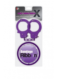 Набор для фиксации BONDX METAL CUFFS AND RIBBON: фиолетовые наручники из листового материала и липкая лента - Dream Toys - купить с доставкой в Иваново