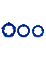 Набор из 3 синих эрекционных колец Stay Hard Beaded Cockrings - Blush Novelties - в Иваново купить с доставкой