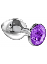 Малая серебристая анальная пробка Diamond Purple Sparkle Small с фиолетовым кристаллом - 7 см. - Lola Games - купить с доставкой в Иваново