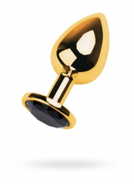 Золотистая анальная втулка со стразом чёрного цвета - 9,5 см. - ToyFa - купить с доставкой #SOTBIT_REGIONS_UF_V_REGION_NAME#