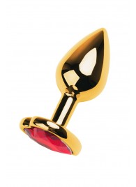 Золотистая анальная пробка с кристаллом-сердцем - 7,5 см. - ToyFa - купить с доставкой в Иваново