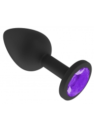 Чёрная анальная втулка с фиолетовым кристаллом - 7,3 см. - Джага-Джага - купить с доставкой в Иваново