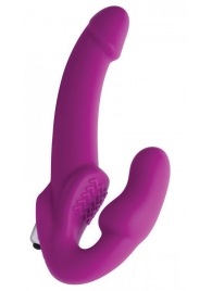 Ярко-розовый безремневой вибрострапон Evoke Vibrating Strapless Silicone Strap-on Dildo - XR Brands - купить с доставкой в Иваново