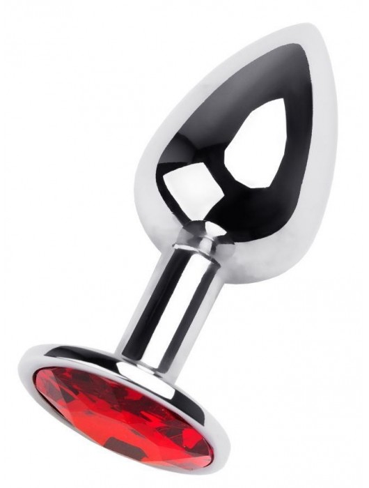 Маленькая коническая серебристая анальная пробка с красным кристаллом - 7 см. - ToyFa - купить с доставкой в Иваново