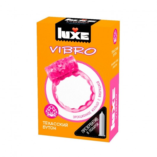 Розовое эрекционное виброкольцо LUXE VIBRO  Техасский бутон  + презерватив - Luxe - в Иваново купить с доставкой