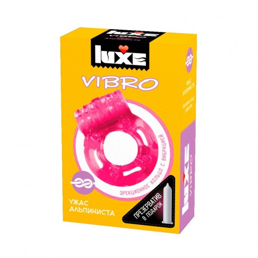 Розовое эрекционное виброкольцо Luxe VIBRO  Ужас Альпиниста  + презерватив - Luxe - в Иваново купить с доставкой