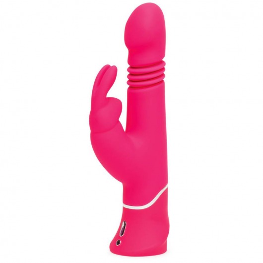 Розовый вибратор Thrusting Realistic Rechargeable Rabbit Vibrator с имитацией толчков - 22,8 см. - Happy Rabbit