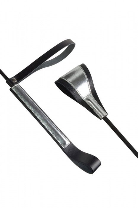 Чёрно-серебристый стек с хлопушкой из кожи - 62 см. - Sitabella - купить с доставкой в Иваново