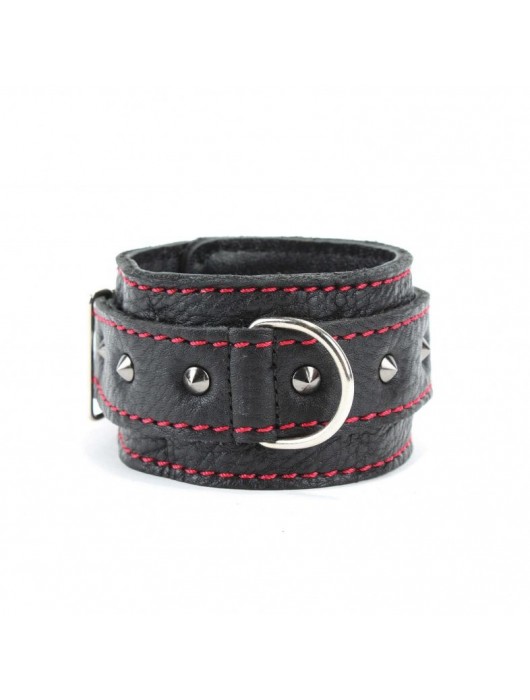 Черные оковы с шипами и контрастной строчкой - БДСМ Арсенал - купить с доставкой в Иваново