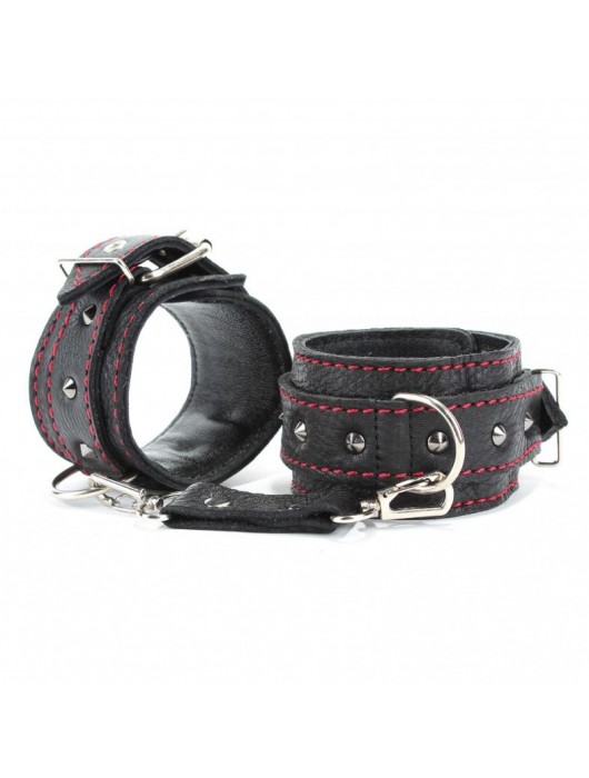 Черные оковы с шипами и контрастной строчкой - БДСМ Арсенал - купить с доставкой в Иваново