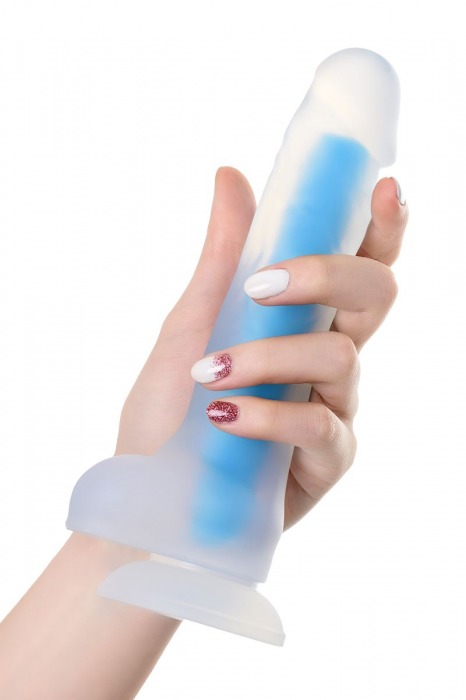 Прозрачно-синий фаллоимитатор, светящийся в темноте, Steve Glow - 20 см. - ToyFa купить с доставкой в интернет-магазине Orgasmix в Иваново Прозрачно-синий фаллоимитатор, светящийся в темноте, Steve Glow - 20 см. - ToyFa