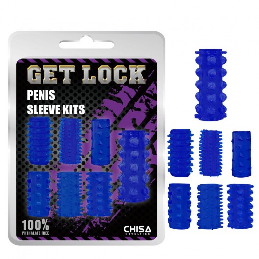 Набор из 7 синих насадок на пенис Get Lock - Chisa - в Иваново купить с доставкой