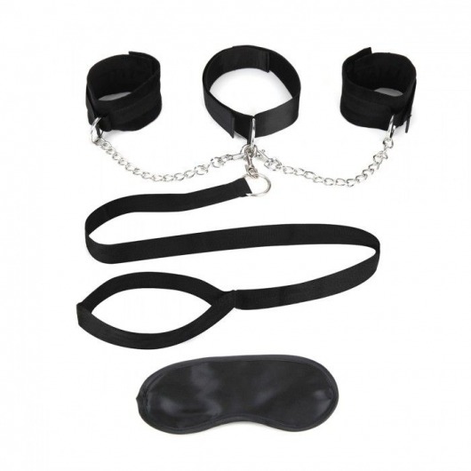 Чёрный ошейник с наручниками и поводком Collar Cuffs   Leash Set - Lux Fetish - купить с доставкой в Иваново