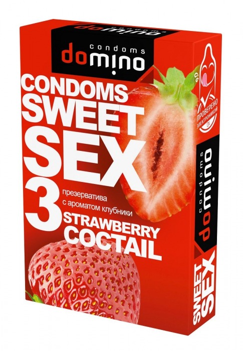 Презервативы для орального секса DOMINO Sweet Sex с ароматом клубничного коктейля  - 3 шт. - Domino - купить с доставкой в Иваново